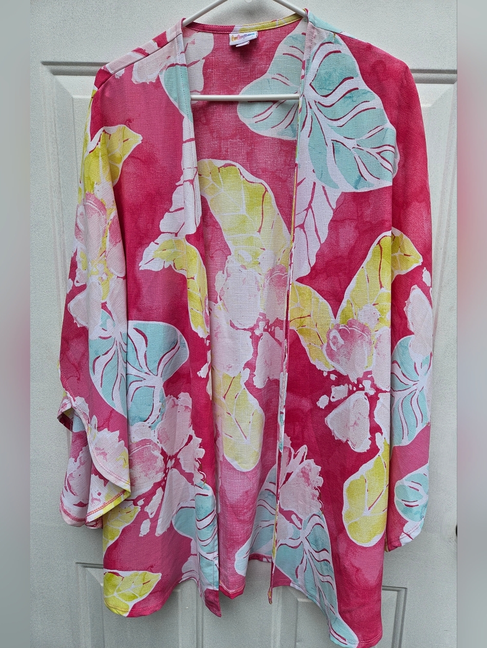 Lu Laroe Pink Tropical Floral Kimono Cardigan Size S Boho Festival